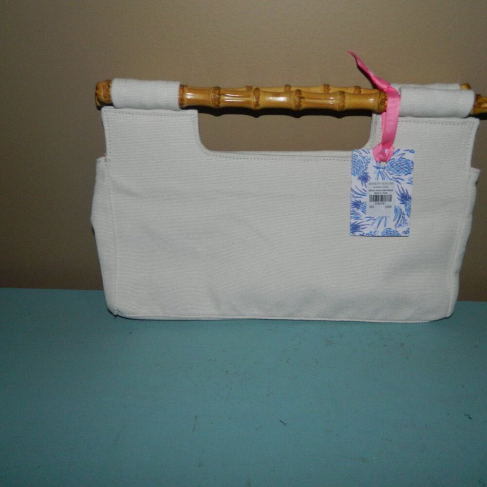 Lilibridge Bamboo Handle Canvas White Clutch Mark & Graham NO MONO